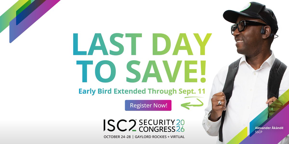 ISC2's tweet photo. Don’t miss out—our Early Bird savings have been extended, but only until September 11! Secure your spot at the ISC2 Security Congress and take advantage of exclusive hotel discounts before rooms are gone.

Register now and lock in your savings: https://t.co/CmR7cbiBKY https://t.co/IcAhDTwei1