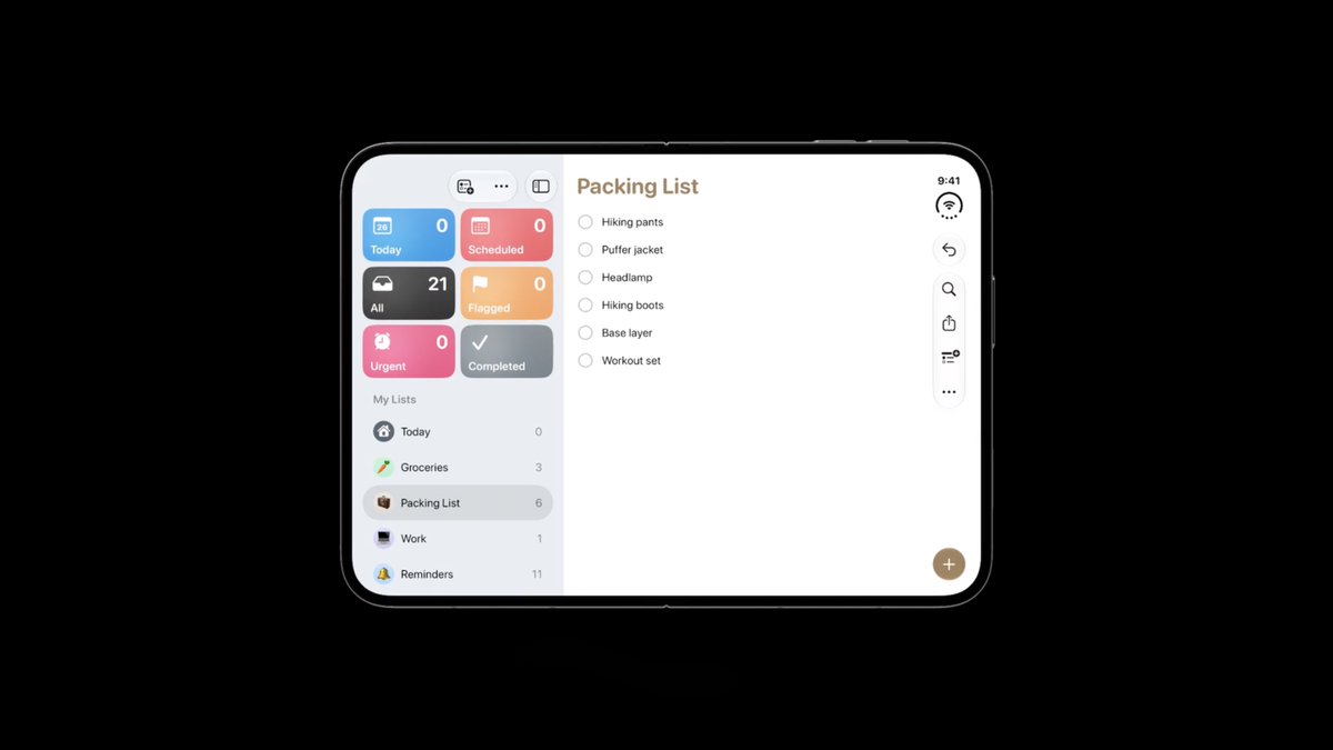 wellscode's tweet photo. Here is the Reminders app on iPhone Duo. Notice how when you fold the device in, the sidebar and main area occupy one half each... https://t.co/xPyac4Noim