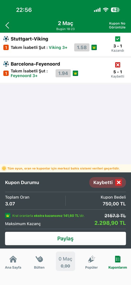 sauvvvage's tweet photo. @iddaa Tutan kuponumu kaybetti olarak yazdılar iddaa mobil uygukamadan sakin bahis yapmayin paranıza cokuyorlar https://t.co/Mysovc1Jf0