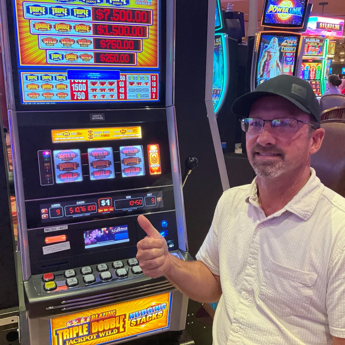 Belterra's tweet photo. We give this jackpot win a thumbs-up!👍Congrats to Patrick on his recent $10,450 win playing at @Belterra Casino Resort! #WinnerWednesday https://t.co/Zt7QdSfZ8Z