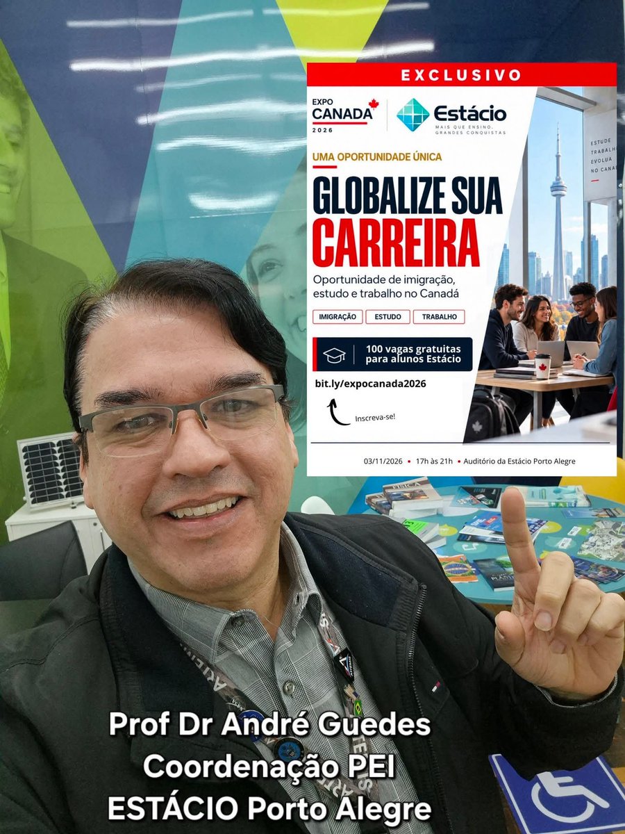 afguedes's tweet photo. Olha aí a oportunidade!!! 
A EXPOCanada 2026!!
Para a edição de São José/Florianópolis e Porto Alegre a Estácio dará 100 inscrições gratuitas para seus alunos, inscreva-se pelo link: https://t.co/ed5xuYNIz8
#estacioportoalegre #internacionalização #CarreiraInternacional https://t.co/LqDajCYnNq