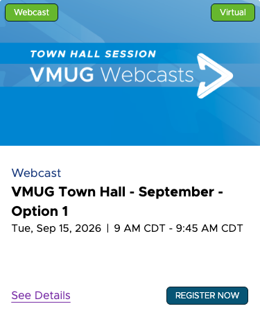 DonLowYH's tweet photo. Join us on September 15, during either of two time slots, for an exclusive VMUG Town Hall with VMUG Executive Director, Brad Tompkins! This is your chance to stay informed on the latest developments and discover what they mean for VMUG members. https://t.co/zT42D7lgTy https://t.co/296vTxvIze