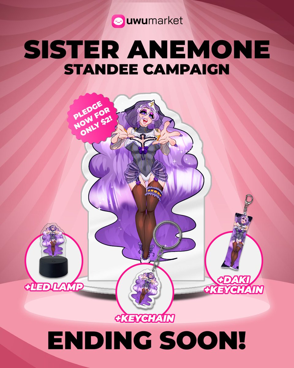 SisterAnemone's tweet photo. Our Standee campaign ends in 2 weeks!

Do not forget, turtledoves: once the standee is gone, it and the hand daki, lamp, and keychain will be gone forever 😱

Please check out the campaign page and support your favorite Sister Anemone 💜🕊️ https://t.co/0uldoH8FaQ
