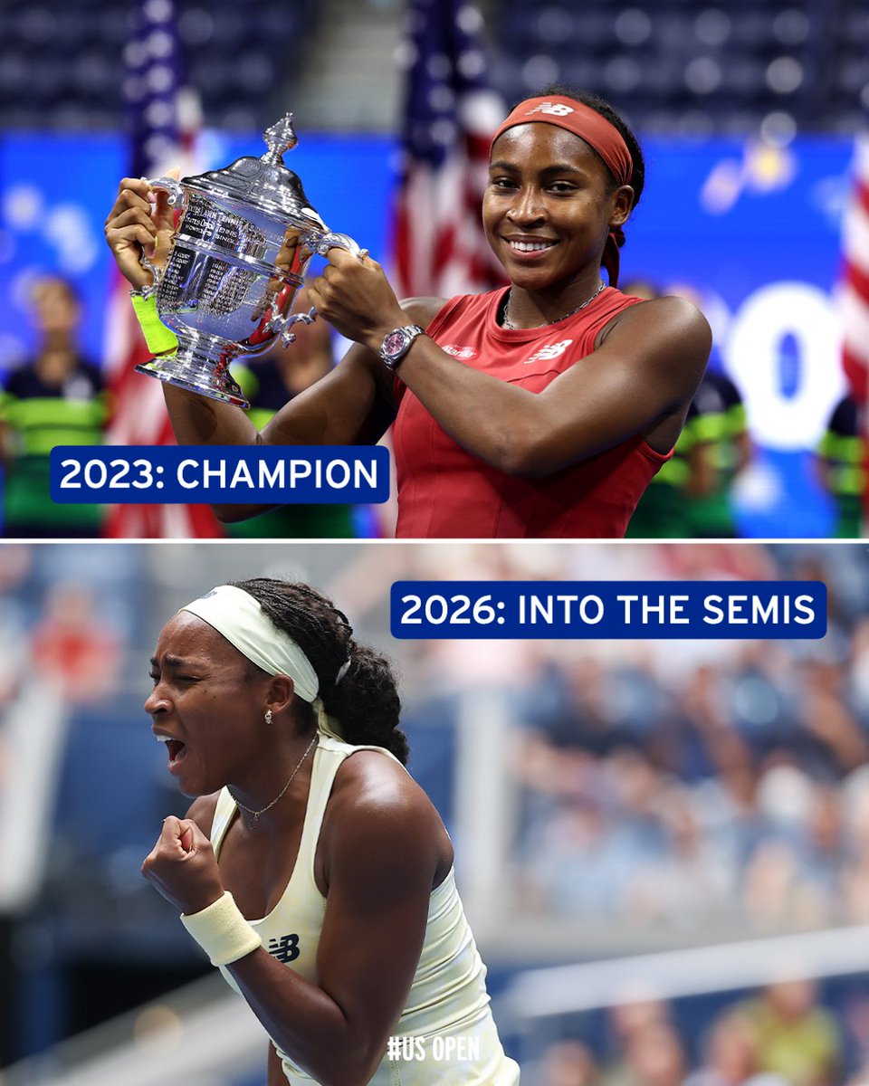 usopen's tweet photo. The last time Coco Gauff reached the US Open semis, it ended in glory 🏆 https://t.co/ZjQm02mXbO