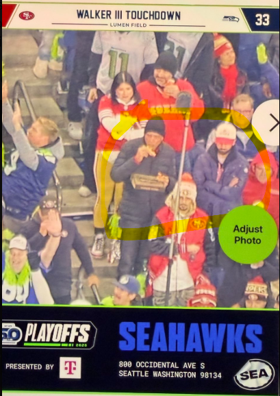 gbellseattle's tweet photo. Neal Khosla showed us this off his phone, he/dad Vinod in the Lumen Field stands after the 2nd of Kenneth Walker's 3 TDs gave the #Seahawks a 34-6 lead over the 49ers in January's playoff game. 

The Seahawks' new owners were not happy. Especially the team's new vice chair😂 https://t.co/GdIxvFu9JT