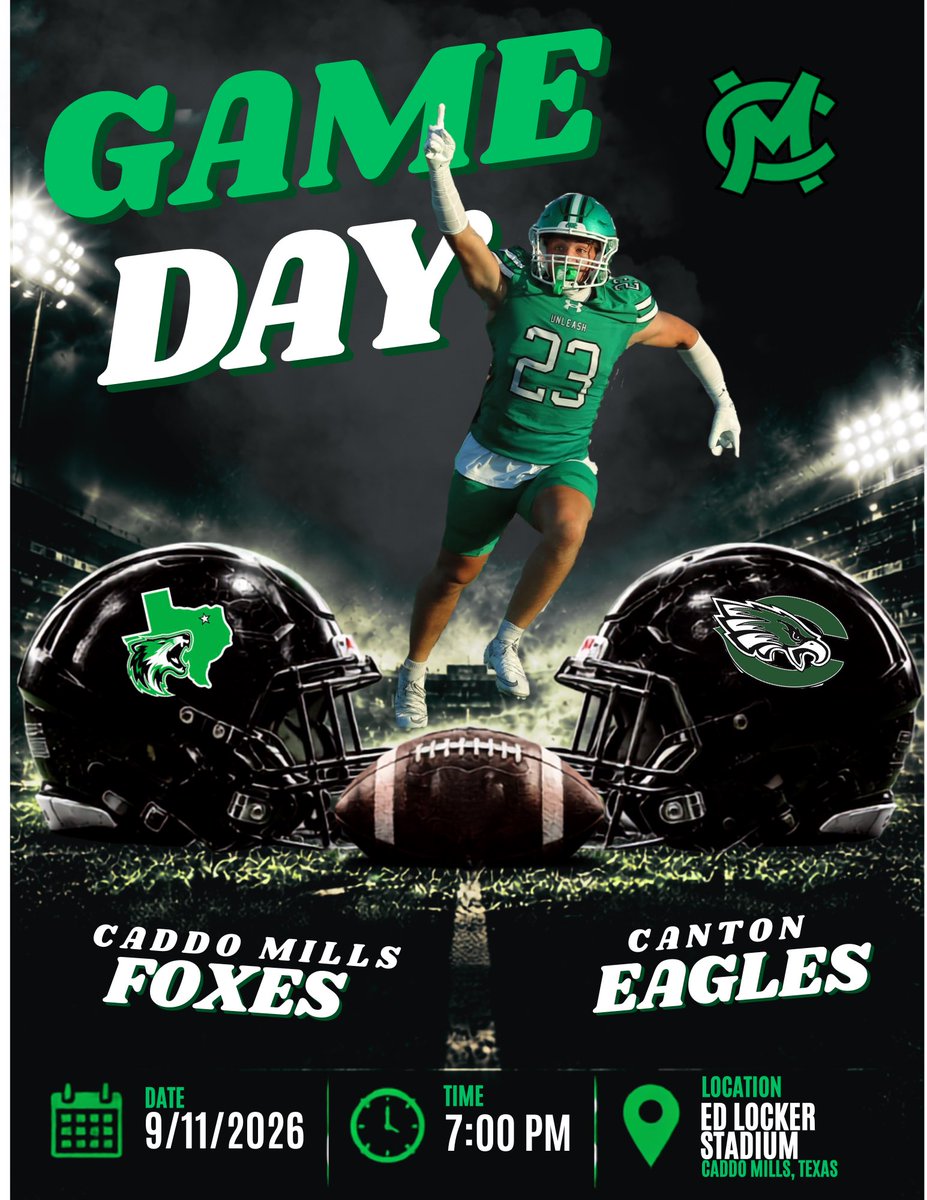 FoxUnleash's tweet photo. Friday Night Lights Week 3. Caddo Mills Foxes vs Canton Eagles. Let’s Pack Ed Locker Stadium!! Show up early and show out all night!! #UNCOMMON #unLEASH #DARKSIDE #ATMO #SPECIALFORCES @KodiCrane @luke__allison @CaddoClub https://t.co/BB2iGnGMwg