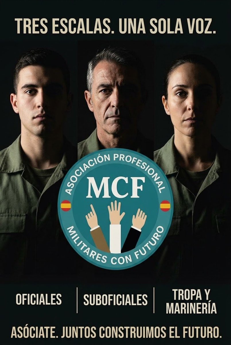 MarcoDominguz's tweet photo. MCF es una asociación de las tres escalas: oficiales, suboficiales y tropa y marinería.

Un permiso denegado, una nómina que no llega o un expediente abierto se defienden con las mismas normas, tenga uno el empleo que tenga.

Tres escalas. Una sola voz.
https://t.co/J7FLZDFevC https://t.co/ZrQzJhj8SQ
