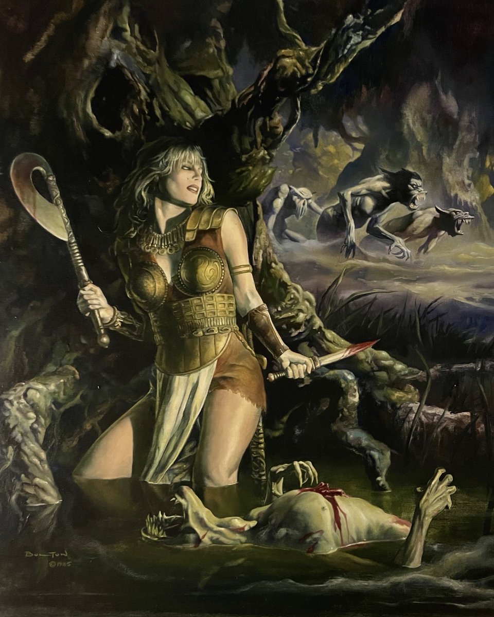 HeavyMetalInk's tweet photo. His style is characterized by using paint instead of traditional ink drawing, with a high level of detail and realism. He won the Eisner Award for Best Painter in 1996 for Batman: Man-Bat and also created illustrations for Magic: The Gathering. In 2003, Neil Gaiman directed A Short Film About John Bolton, a short film starring the artist himself. 👹