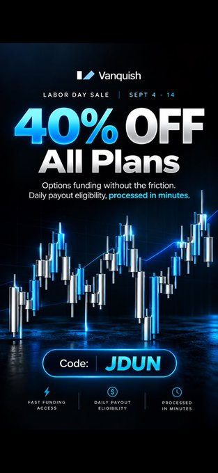 Jduntrzdes's tweet photo. 🚨 OPTIONS TRADERS 🚨 

Vanquish is running a HUGE sale: 40% off &amp; no activation fee after passing 

I like the $50K Basic plans 

Code JDUN will save you 40%

Get Funded: https://t.co/ImkyfUJrTt https://t.co/0cipldciI9