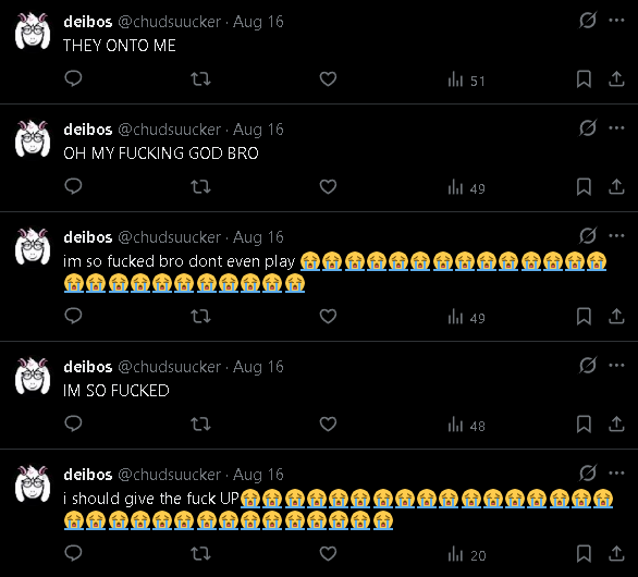 chudsuucker's tweet photo. can this guy chill the FUCK out bro it was NOT that bad 😭😭😭 https://t.co/UrqtH66yct