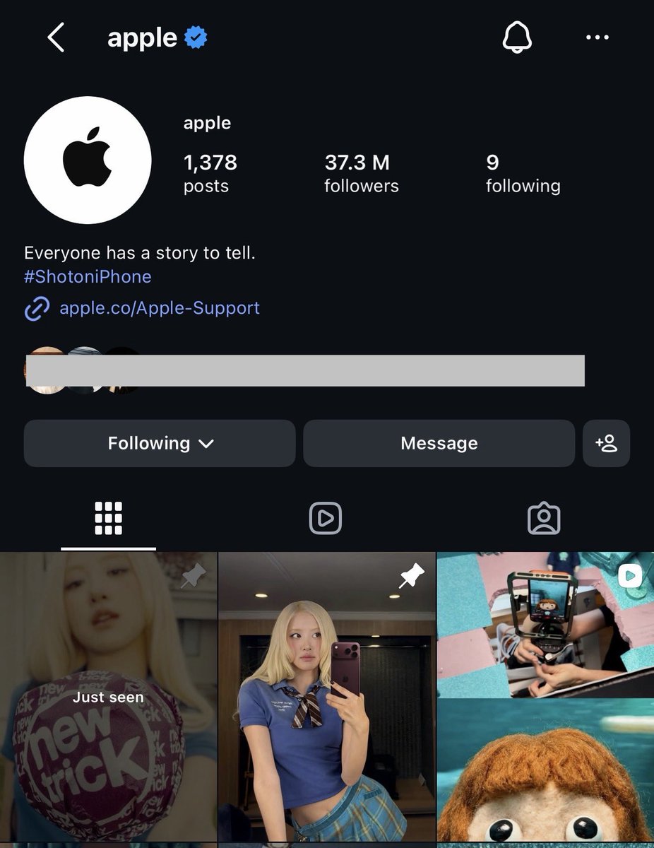 vampirerozay's tweet photo. ROSÉ being pinned to apple's instagram profile.. this is so major omg she is so major https://t.co/Yt35I3QLVZ