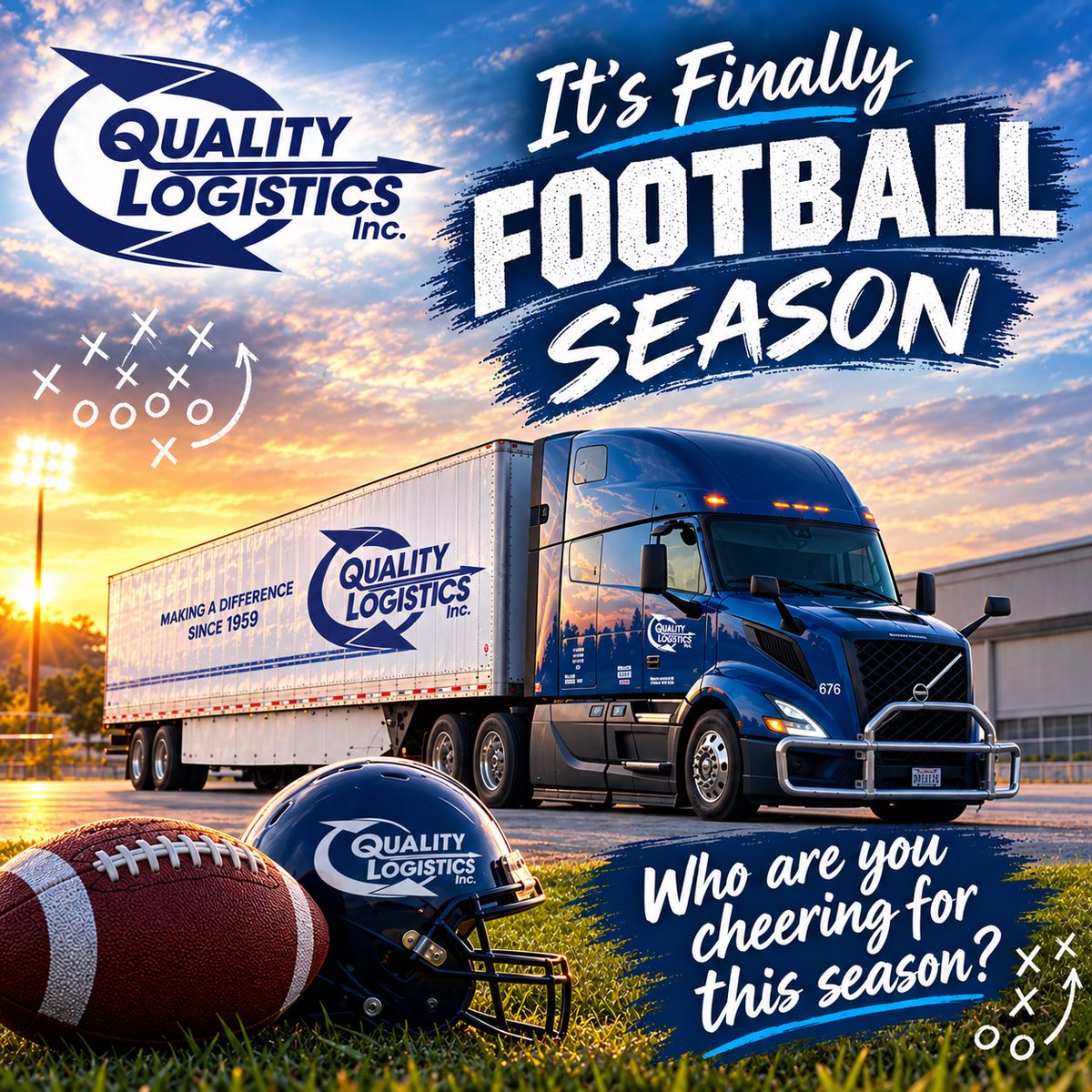 Qualityllc3340's tweet photo. 🏈 Football season is BACK! 🏈

The trucks keep rolling, but that doesn’t mean we can’t enjoy some football along the way! 🚛🏈

Who are you cheering for this season? Drop your team in the comments and let’s see which fan base takes over! 👇

#qualitylogistics #footballseason🏈 #truckdrivers #nflfootball #whoareyoucheeringfor🏈