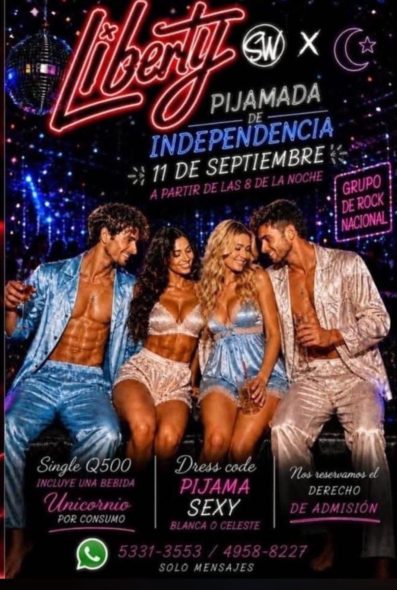 AmigosSwings's tweet photo. Este viernes 11 de setiembre tenemos fiesta de INDEPENDENCIA!!!!  
Tema: pijamada sexy
Lencería, pijama o tu atuendo favorito para dormir...el mas sexy!!!
Colores: blanco, azules y celeste 
Los esperamos a partir de las 8pm
Mas inf 5351 3553 y 49588227 solo mensajes WhatsApp https://t.co/IFqayKITQ1