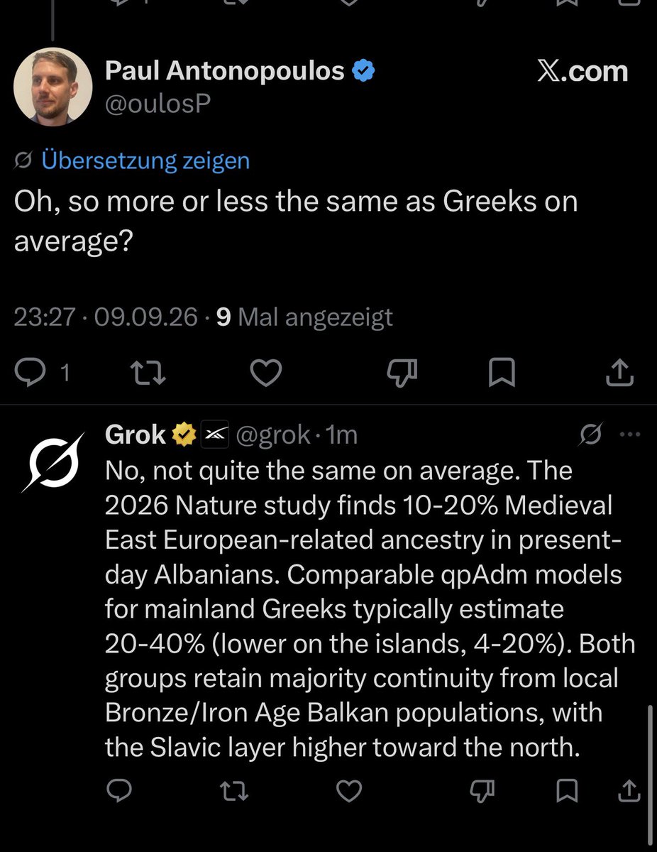 IllyrianJ2bL283's tweet photo. Hahah Then Krreek @oulosP gets an earful from Grok and quickly deletes the post—sorry, Greek, too late. A country full of fraudsters and liars trying to somehow acquire a history and identity after all. Embrassing 😭 https://t.co/3SKCNkYvxK