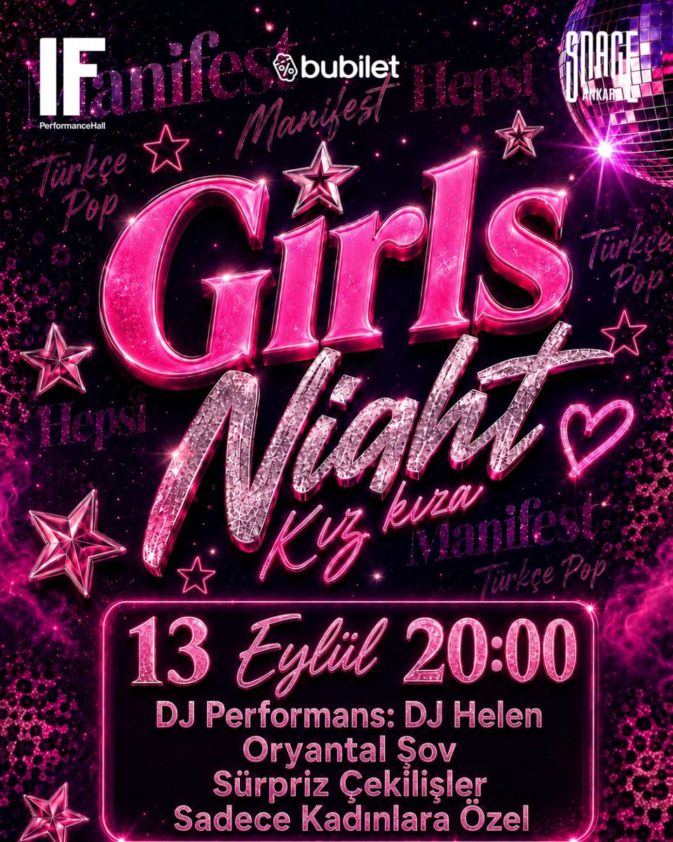IFPerformance's tweet photo. “GIRLS NIGHT” 13 Eylül Pazar akşamı saat 21’de IF Sahnesi’nde! 👯‍♀️
Biletler https://t.co/kN4TuCxqYz
Sonrasında 00:00’dan itibaren “Dance Of 2000’s” sizlerle! ✌🏻 https://t.co/sfF10p7AUl