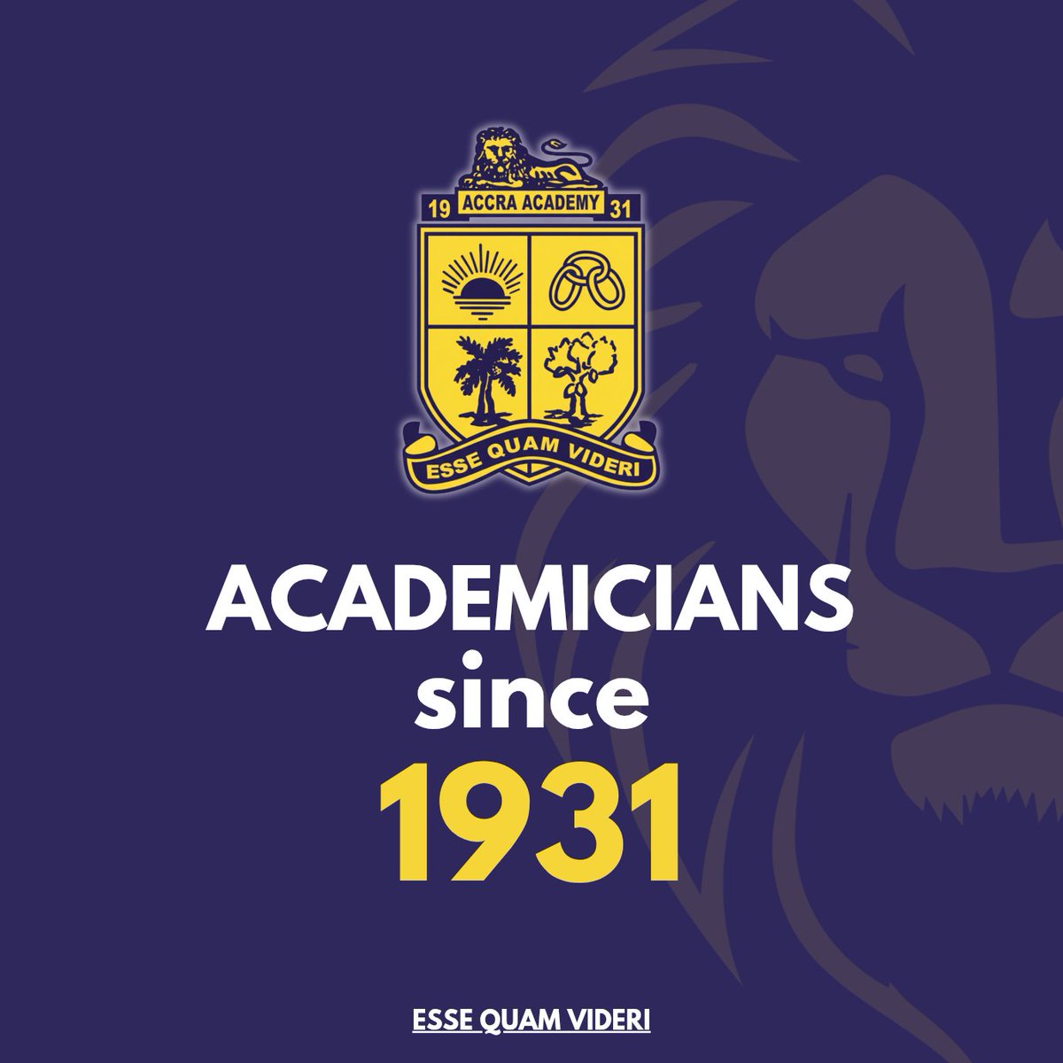 mikfante's tweet photo. Accra Academy has 3 identifiers!

1. Esse Quam Videri - To be, rather than to seem.
2. Non Scholae Sed Vitae Discimus - We do not learn for school, but for life.
3. Non Sibi Sed Aliis - Not for self, but for others.

You meet any Academician/Bleoobi and you'll see these embedded. https://t.co/nseaAlIkHB