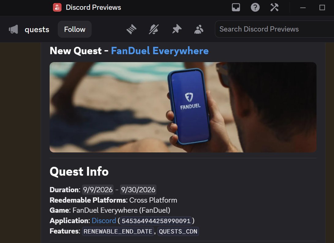 notexttospeech's tweet photo. .@discord shitcord conveniently updated their Ads policy to allow gambling

4 hours later, a FanDuel quest was datamined

This comes right after news that Discord plans to reintroduce global age verification

"We added age verification so we can promote gambling to you" - Discord https://t.co/qCqouKjtG0