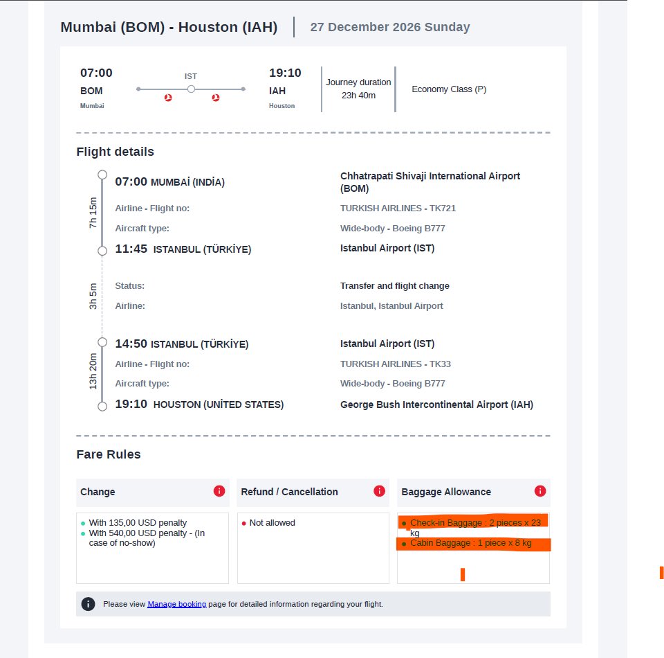 ParthModiwme99's tweet photo. I changed my @TurkishAirlines departure from Nov 11 to Oct 12 due to my wife’s medical reason &amp; paid the fare difference. My Dec 27 return was unchanged, yet baggage allowance was reduced on return flight  from 2 bags to 1 bag without any authorization. https://t.co/MwyFe6tgBy