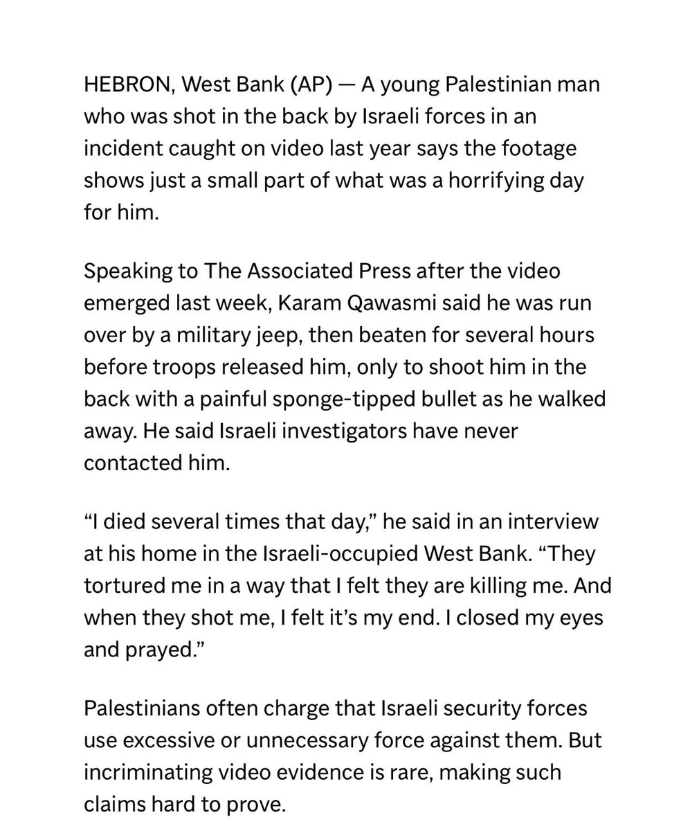 eiddenjjd's tweet photo. @alardah91 Karam Qawasmi, a young Palestinian man, was run over by a military jeep, beaten and tortured for hours, then shot in the back as he walked away. https://t.co/Mw4jDVqS9x