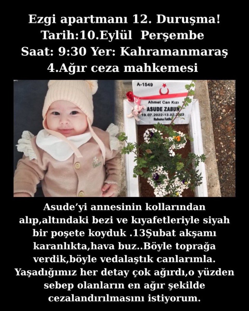 avcemilcck__277's tweet photo. Dostlar, Nurgül annemizin bir talebi var:

Sadece bir tweet atmanızı rica ediyor. 

Yarın çok önemli bir karar duruşması var. 

Enkazdan kendi elleriyle aldığı, siyah bir poşete koyarak defnettiği dünyalar tatlısı torunu ve oğlu için ADALET bekliyor!

#EzgiApartmanıKararBekliyor https://t.co/5AJFUQlZek