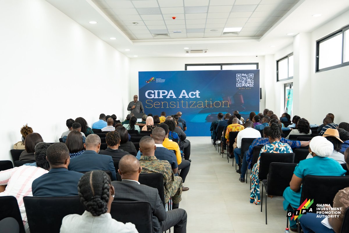 gipaghana's tweet photo. The Ghana Investment Promotion Authority (GIPA) today hosted a sensitisation session for stakeholders on the Ghana Investment Promotion Authority Act, 2026 (Act 1173), as part of efforts to deepen understanding of the new law and support its effective implementation.

In his opening remarks, GIPA CEO, Mr Simon Madjie, emphasised the importance of working closely with stakeholders to implement the new law and highlighted the role of Technology Transfer Agreements (TTAs) and the Investor Grievance Mechanism in strengthening the investment framework.

Madam Naa Lamle Orleans-Lindsay, Director of Legal, provided an overview of the Act and the rationale behind the reforms, including the modernisation of Ghana’s investment framework, alignment with the AfCFTA and measures to strengthen investor confidence. Mr Emmanuel Forson, Head of Investor Services and Exemptions, and Mr Emmanuel Osei, Head of the Technology Transfer Agreement Department, subsequently took stakeholders through registration and renewal under the new Act and GIPA’s expanded mandate on technology transfer.

The session also featured contributions from Ms Anita Ofori, Deputy Head of Aftercare and Investor Grievance; Dr George Asafo-Agyei, Director of Monitoring, Evaluation & Outreach; and Nana Kwame Fosu of the Research and International Cooperation Division, with discussions covering investor aftercare, compliance, FDI data collection and the planned national investment database. 

The engagement concluded with a question-and-answer session, reinforcing the importance of continued collaboration among public sector institutions in implementing the new Act.

#GIPA #GIPAAct #Act1173 #InvestGhana #GhanaIsOpenForBusiness