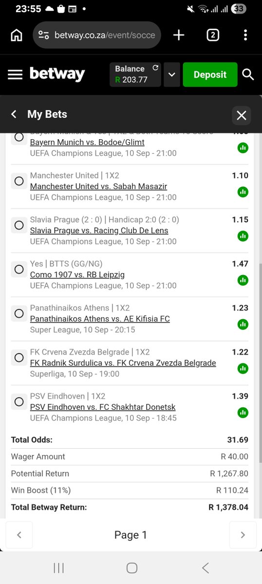 MashaoleFrans's tweet photo. #Betway #Betwaycode #BetwayZA #Betwayslip #MayTheOddsBeWithUs 30 odds
I just placed a bet with Betway. Tap here to copy my bet or search for this booking code in the Multi Bet betslip BW70AFB678 https://t.co/ZcCIu8VzkK https://t.co/QnUitlzCSa