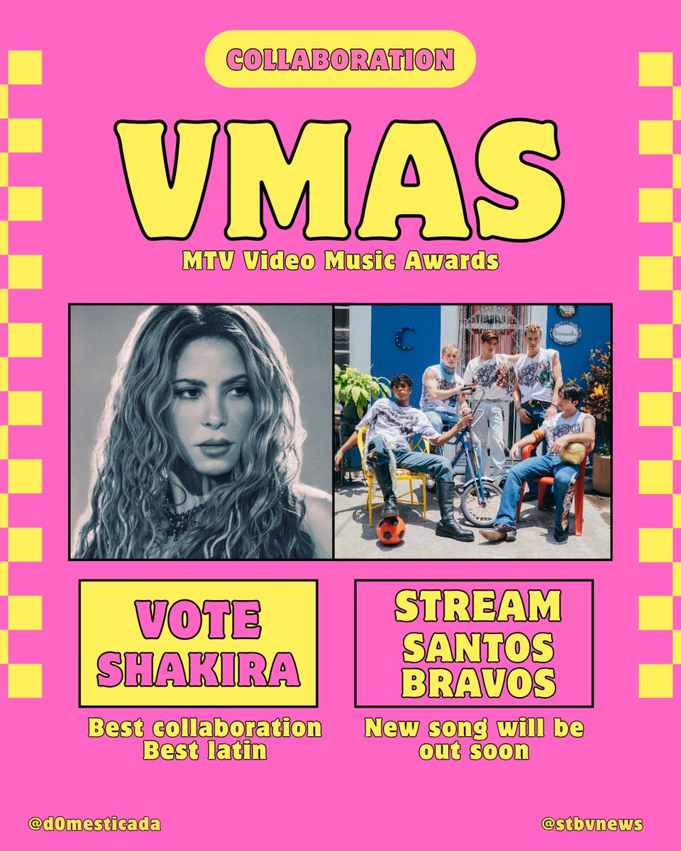 stbvnews's tweet photo. 📢 | #SANTOSBRAVOS x SHAKIRA COLLAB

DUALs, we’ve teamed up with @d0mesticada. We’ll support them with VMAs voting and they’ll support #STBV new song when it’s released.

1⃣ Best Collaboration: https://t.co/vEVop46ZNt
2⃣ Best Latin: https://t.co/fYRXmK9VvD

Post your proofs 🔽 https://t.co/3ZkDk5iu8g