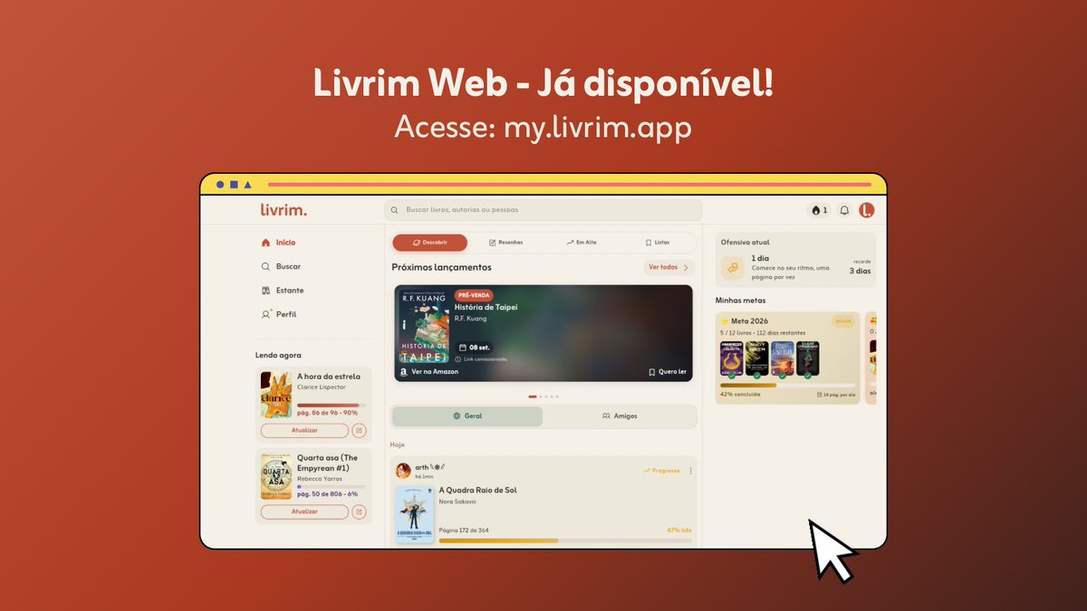livrim_app's tweet photo. 🚨VEIO AÍ! (Esse quase ninguém pediu)

Livrim Web está disponível!

Acesse: https://t.co/wbEdscTDBU https://t.co/SLeIze3mNi