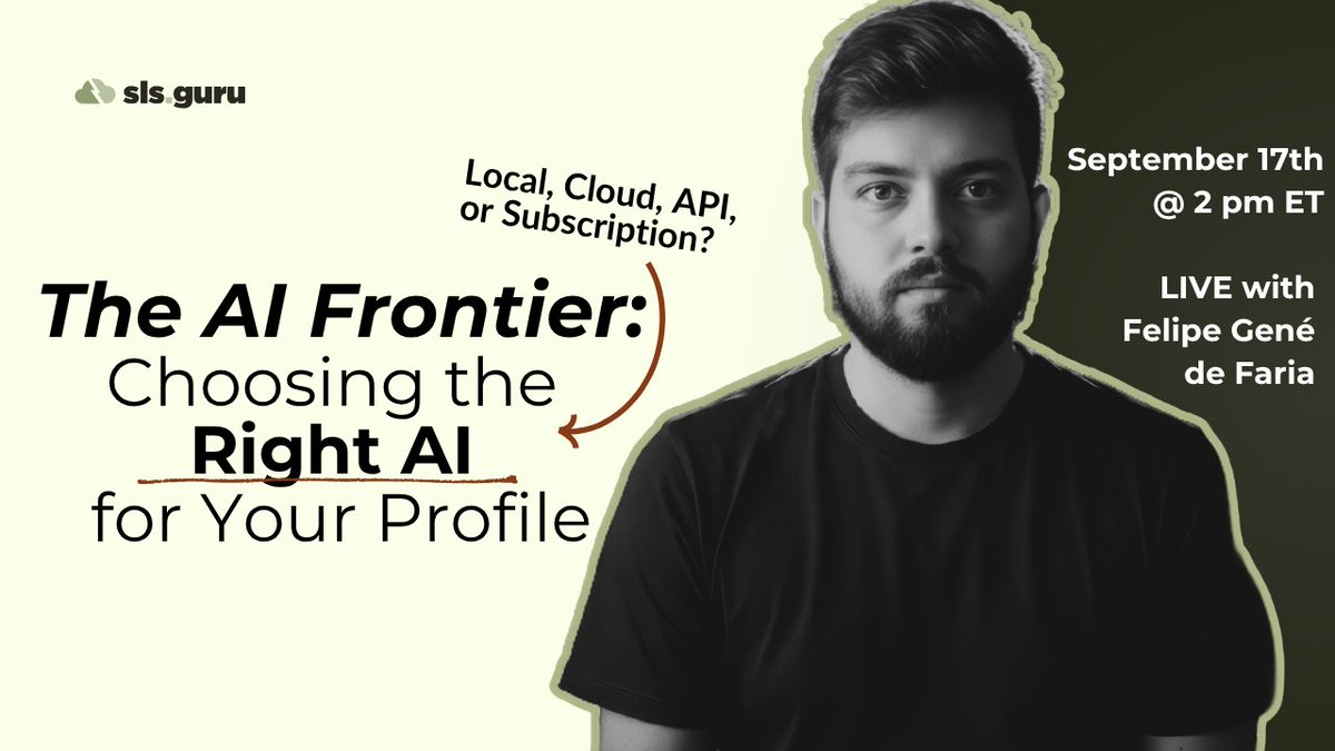 serverlessguru's tweet photo. Local, Cloud, API, or Subscription? Picking the best AI for your profile is what we're focusing on during the FIRST EPISODE of The AI Frontier 

LIVE: Thursday, September 17th @ 2 pm ET 

Sign up: https://t.co/6fYKvb91XY https://t.co/Zy0REr6BBw