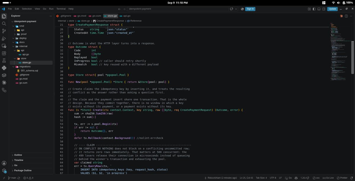 Ridzzz_Alam's tweet photo. Day 11/30 Daily Grind
Trying to learn more about Idempotency concept by building a Idempotency Payment service. Still on the early stages but have a rough architectural diagram as to how to implement this project from first to last
#buildinpublic #30daysofcoding https://t.co/rxgreRKnCW