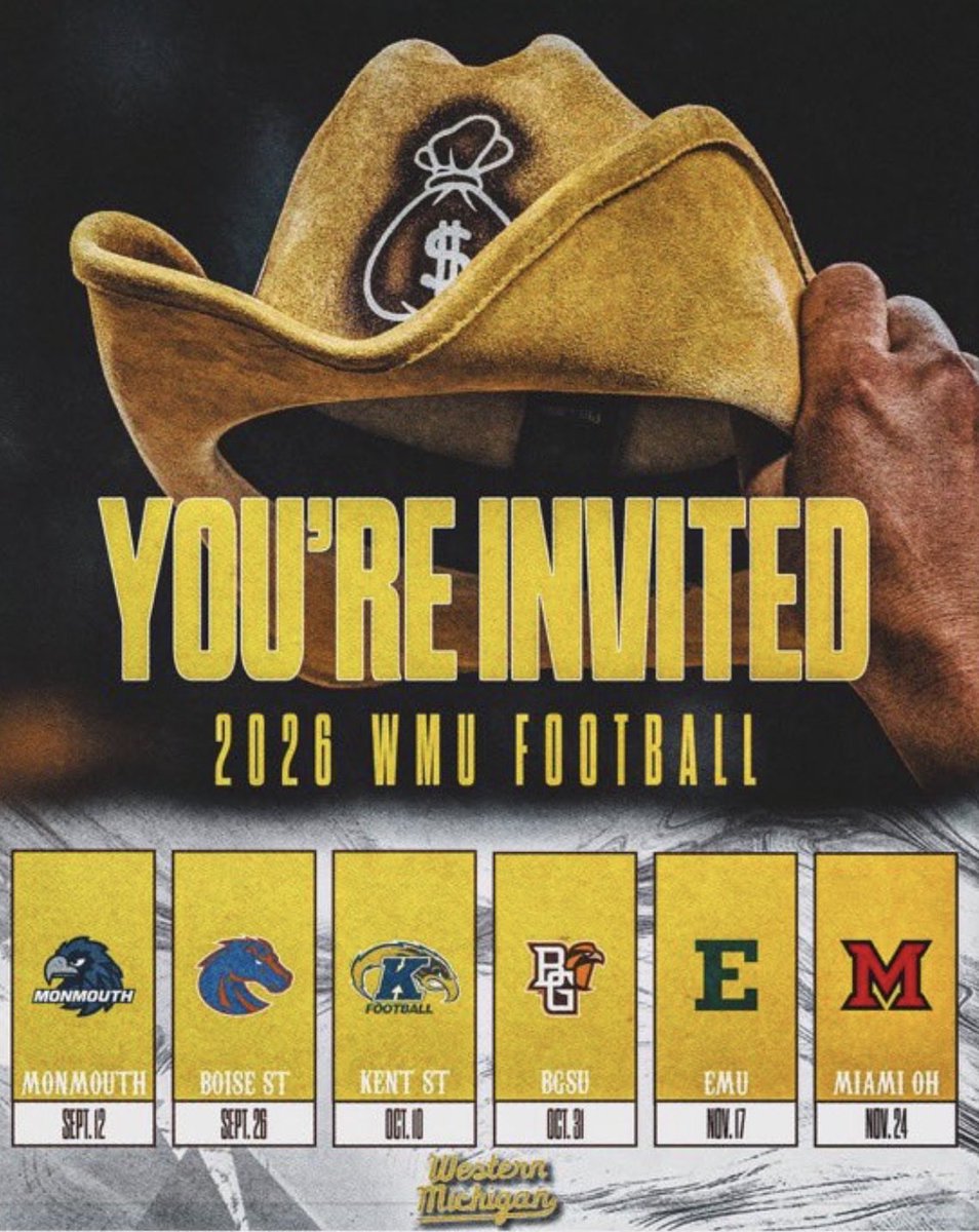 BishopPfister19's tweet photo. I will be in Western Michigan this Saturday the 12th with @Taevyn1124 on an Unofficial Game Day Visit. I can’t wait to see the atmosphere and culture! Go Broncos🟡🟤!

#ALLIN #TrojanTrue
@WMU_Football @stefadams87 @FootballFindlay @PrepRedzoneOH https://t.co/R1rY2yuFej