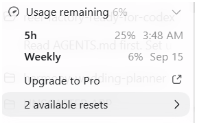 DrewWakefield5's tweet photo. My usage just went from 100% to 30% of the 5hr limit on Astra Light without it doing anything. 

Like I know it burns token faster but that is just crazy. 

Definitely some sort of error surely. 

Time to use one of those weekly resets i think . https://t.co/alYX0uPiN5