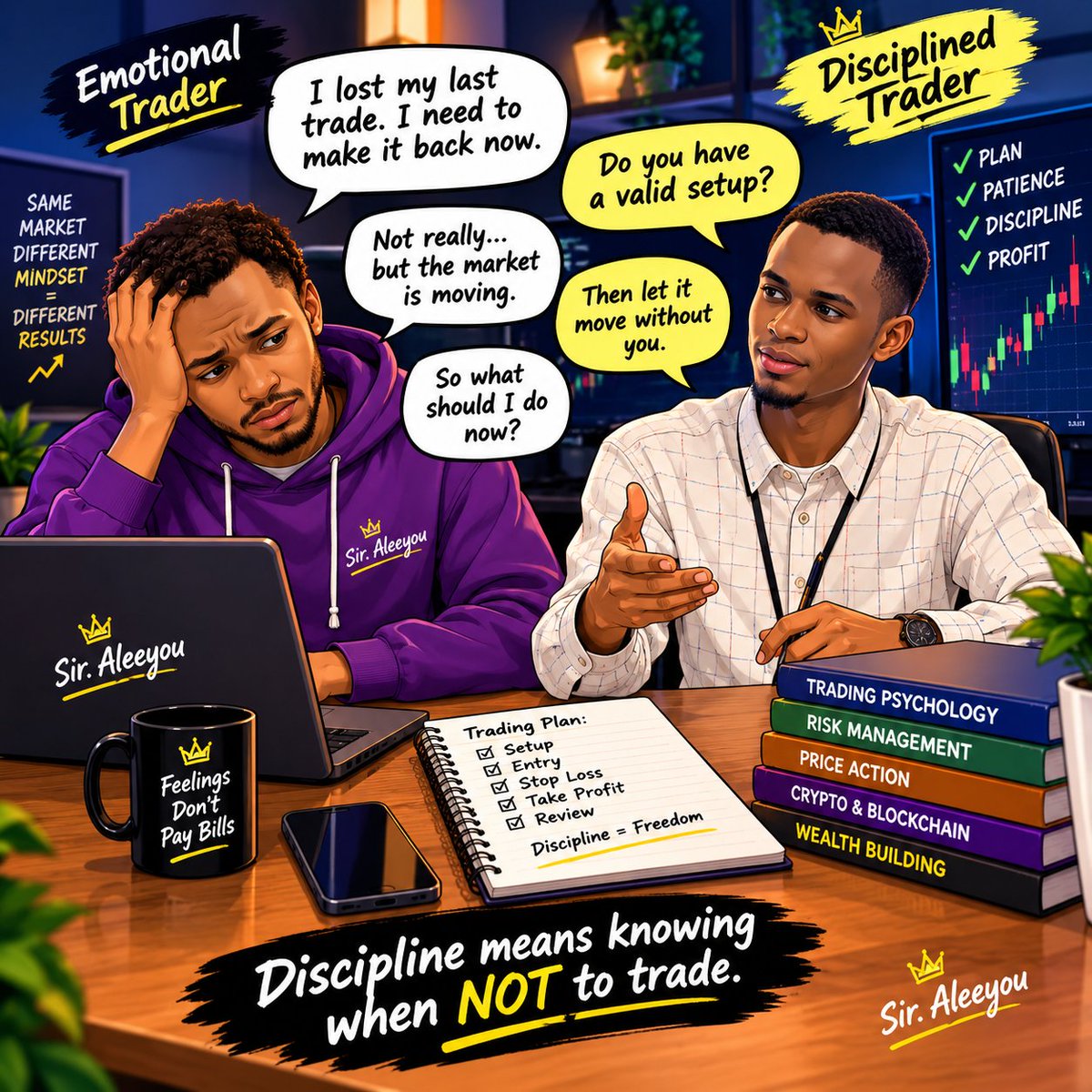 ayuba98073's tweet photo. 👉Conversation between Emotional Trader and Disciplined Trader.📊📊📊 https://t.co/7eLcA8OEuO