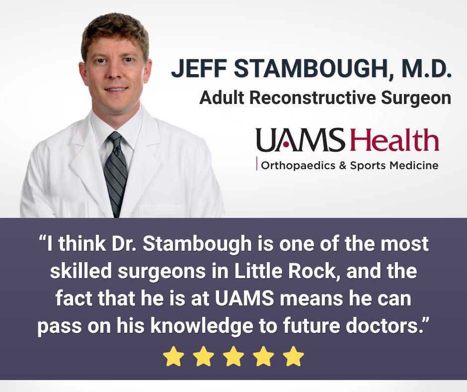 UAMSOrtho's tweet photo. Dr. Jeffrey Stambough provides expert hip and knee reconstructive surgery while educating tomorrow’s medical leaders at @uamshealth.

If you or a loved one are experiencing hip or knee pain, learn more about the expert care delivered by Dr. Stambough.
 https://t.co/uCZV5n6Ovf https://t.co/ajWjdMxZkL