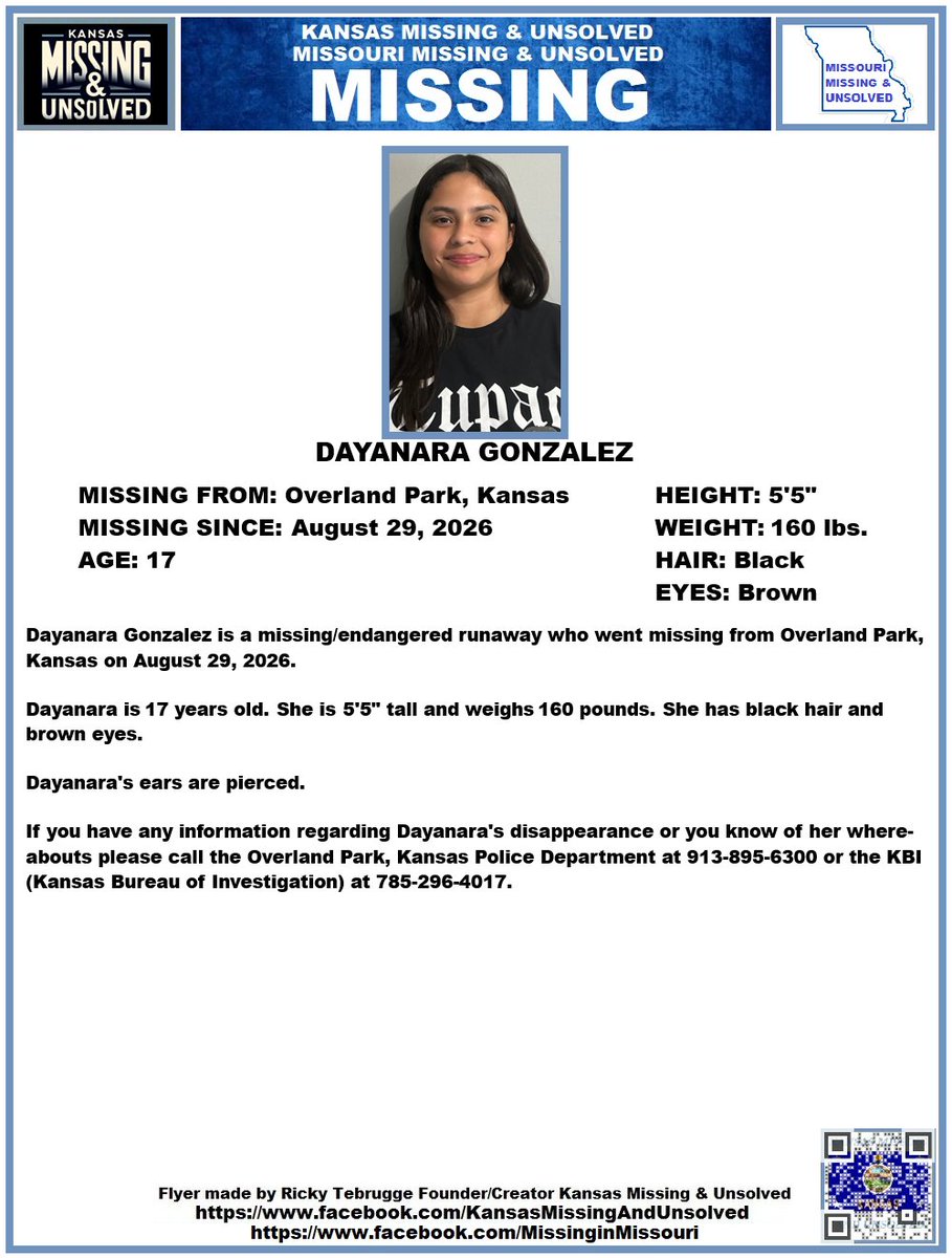 KansasMissing's tweet photo. #MISSINGPERSON #MISSING PLEASE SHARE/PRINT/POST!!! DAYANARA GONZALEZ (OVERLAND PARK, KANSAS)!!!
#KansasMissing
#KansasMissingPerson
#MissingInKS
#MissingInKansas
#MissingKansan
#OverlandPark
#Kansas
@AnnetteLawless https://t.co/0aWhsank2K