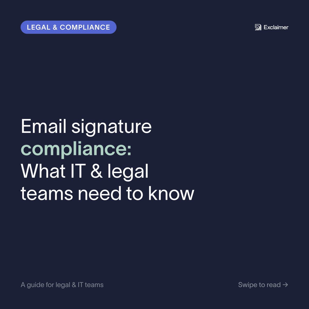 Exclaimer's tweet photo. 🚨 Every email signature your organization sends carries legal exposure.

Here are the three things that actually break compliance:

⚠️ Users editing or deleting disclaimers
⚠️ Updates taking days to roll out
⚠️ No audit trail

For more info, search 🔎 Exclaimer legal signatures https://t.co/2a2za4QgW9