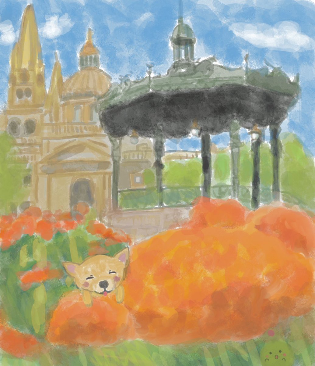 harukaze_illust's tweet photo. メキシコ🇲🇽の秋🍂を描きました🐶 https://t.co/lNva20r9us