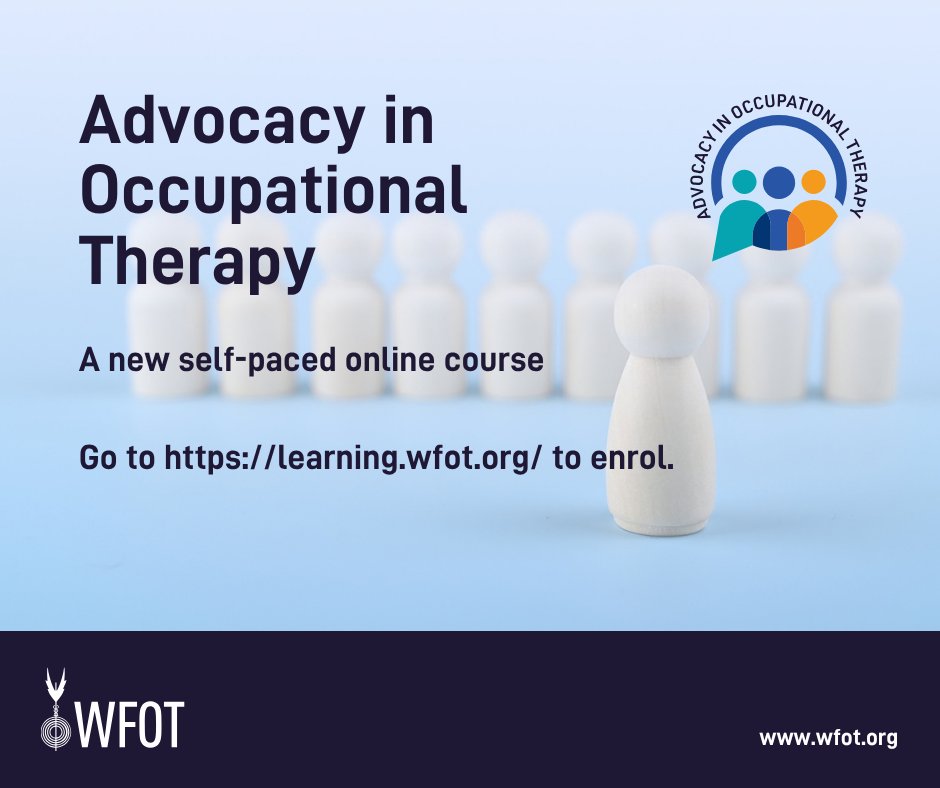 thewfot's tweet photo. Advocacy in Occupational Therapy: the new self-paced online course available on the WFOT Learning Platform provides a practical introduction to advocacy in occupational therapy. Go to https://t.co/q2QRwBdC0u to enrol. https://t.co/DcLnoNmtw1