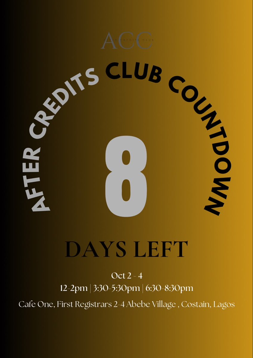 tfdp_roductions's tweet photo. 🎬 8 DAYS TO GO!
The countdown is on! ⏳ Just 8 days until the first edition of After Credits Club (ACC).
Three films. One cozy space. Two hours of unforgettable cinema, conversations, and connections. 🍿🎥
Are you ready for the unexpected?
📅 October 2–4, 2026.
See you at ACC! https://t.co/Y5e9JcQbOv