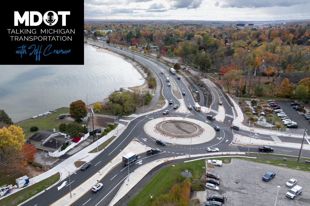 MichiganDOT's tweet photo. @USDOTFHWA has declared this week to be National #Roundabouts Week. On the latest Talking Michigan Transportation podcast, a conversation with MDOT Engineer of Traffic Safety Garrett Dawe about the life-saving benefits of roundabouts. https://t.co/Fse1Wapm2L https://t.co/W2Lp95Oj39