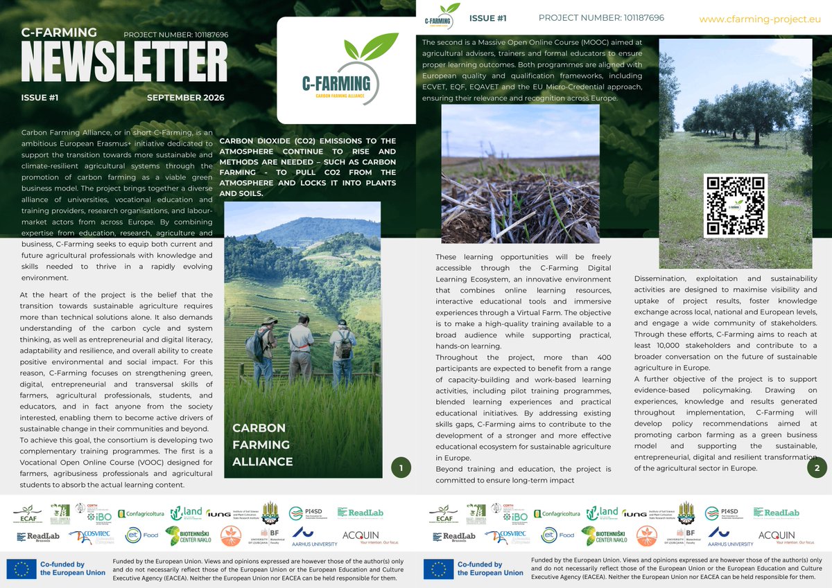 ibocerth's tweet photo. 🌱Discover the first C-Farming Newsletter and learn more about the project’s objectives, activities and innovative learning opportunities for sustainable agriculture.
#CFarming #CarbonFarming #SustainableAgriculture #ErasmusPlus https://t.co/HkfIAapWZE