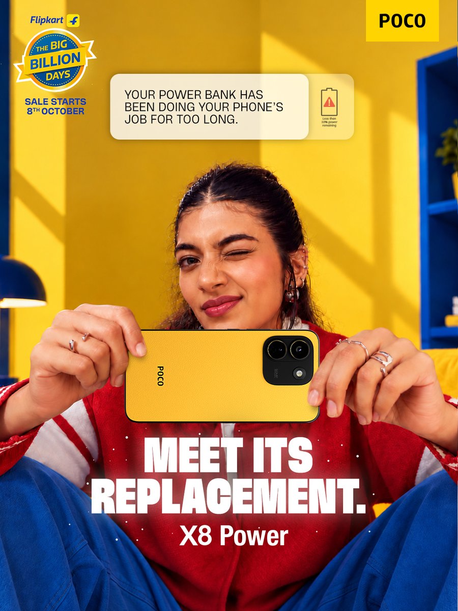 IndiaPOCO's tweet photo. That's serious power, built into a phone that can handle more than just your screen time.

And with BBD coming up, there’s one more number 
you’ll want to keep an eye on. 

Price reveal soon.

#POCOX8Power #BBD #PriceReveal #Soon https://t.co/TNPp4zpNT8