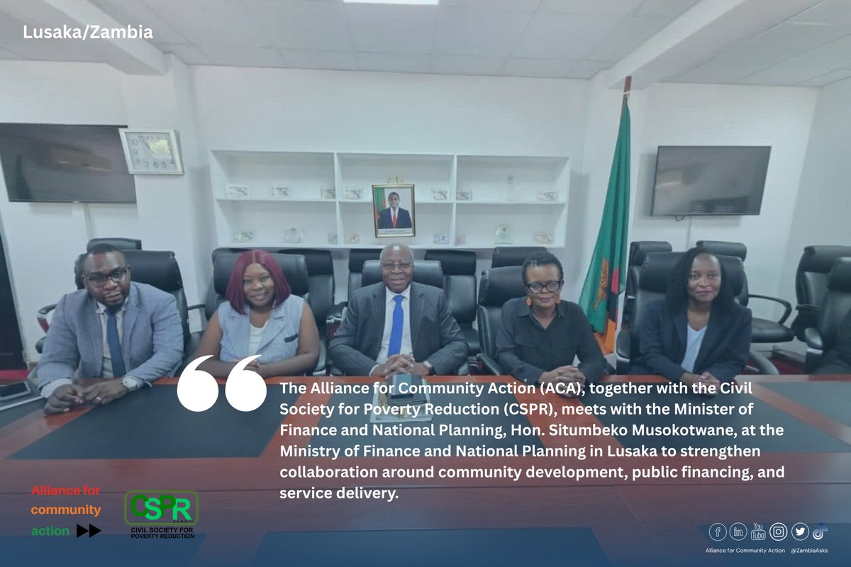 ZambiaAsks's tweet photo. This morning, the ACA and @CsprZambia met with the Minister of Finance and National Planning, Hon. @SitumbekoMusoko, at the Ministry of Finance and National Planning in Lusaka. The meeting focused on strengthening...

Thread 🧵1/3 https://t.co/1QOq6jmLwM