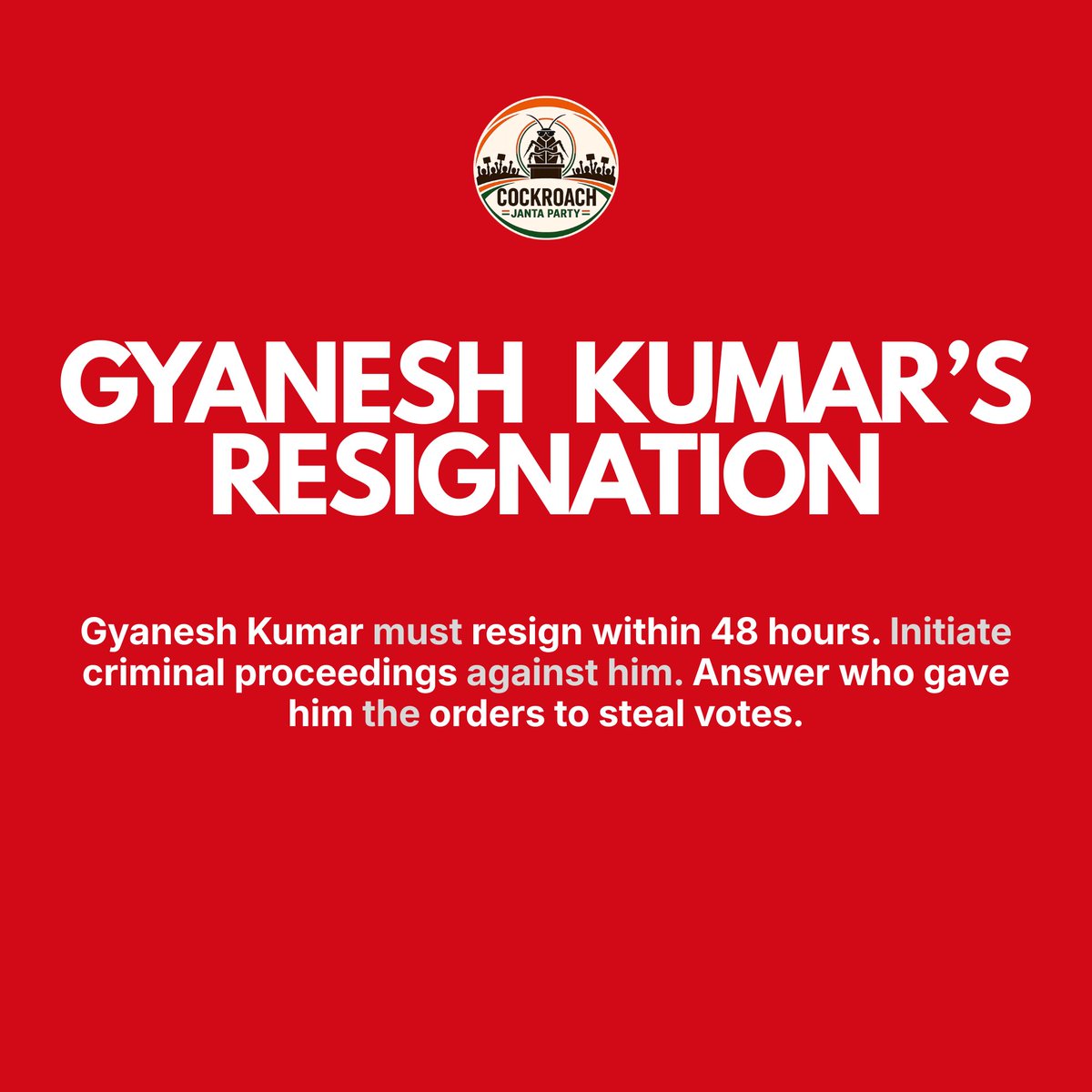 Cockroachisback's tweet photo. Gyanesh Kumar must go! https://t.co/Rk5jGqQgvZ