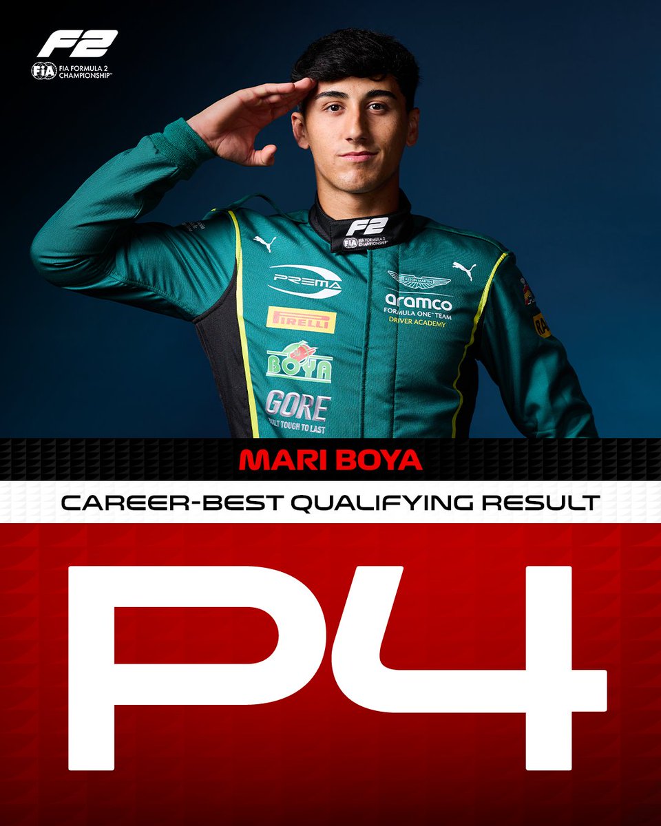 Formula2's tweet photo. VAMOS MARI 🫡🇪🇸

@MariBoya64 will line-up on the second row of the grid for Feature Race 2 as he secures a career-best P4 in Q2 👏

#F2 #AzerbaijanGP https://t.co/AmFmjcfWKp