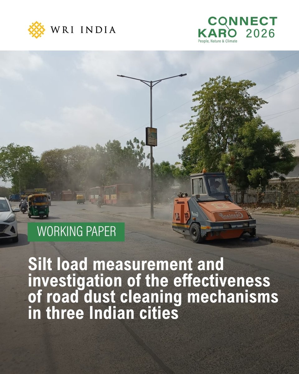 WRIIndia's tweet photo. (1/2) 🛤️At #CK2026, we launched a working paper that examines #RoadDust across different road types in Mumbai, Indore and Ahmedabad. 

It also evaluates how well manual, mechanical, and water-based cleaning methods work, and how quickly dust returns after cleaning. 

#AirQuality https://t.co/VYnduLLm76