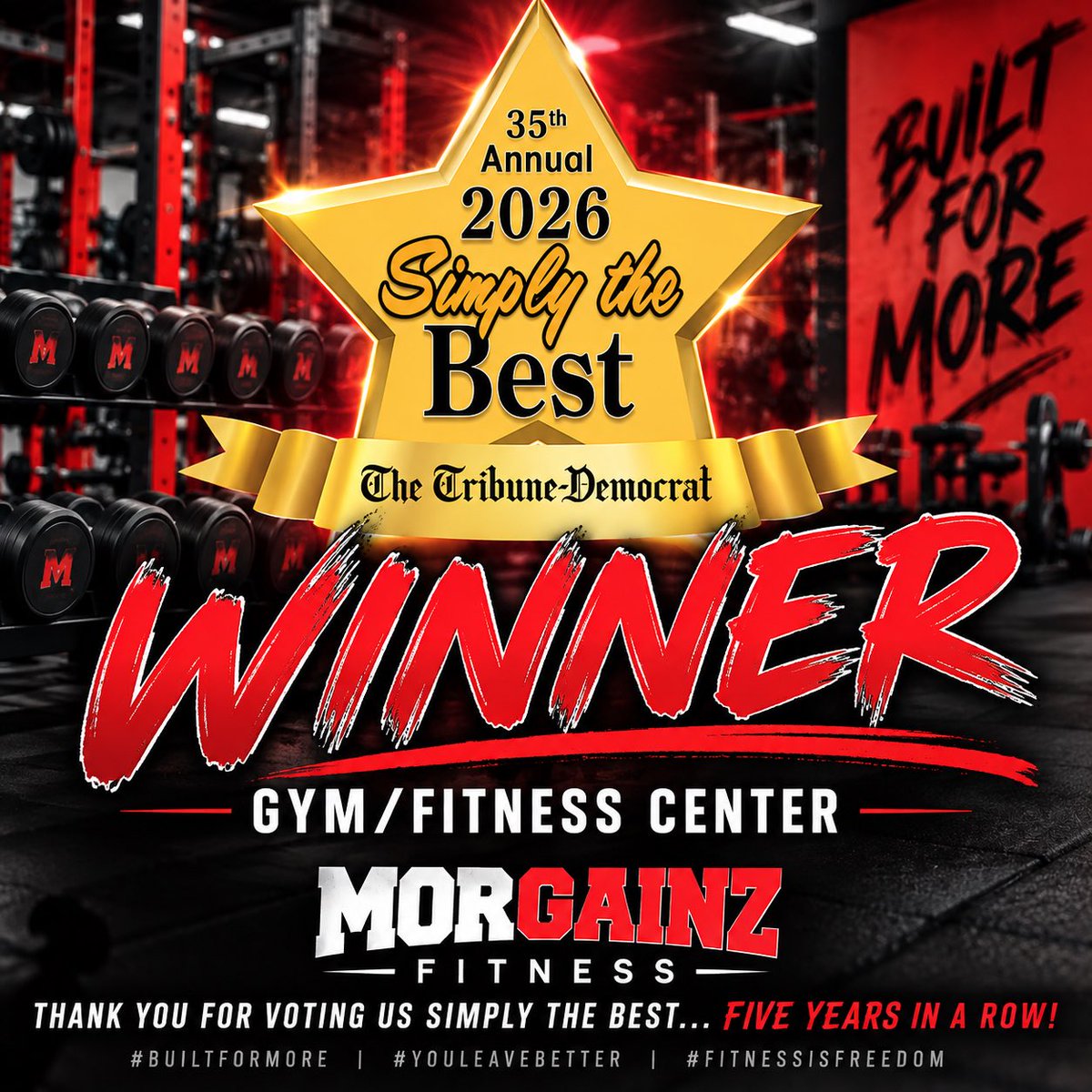MorGainzFIT's tweet photo. 5 years in a row…THANK YOU to everyone who voted and inspires us to keep raising the bar!!!  🖤❤️🖤❤️🖤❤️ https://t.co/ZyVdJ9ZiMV