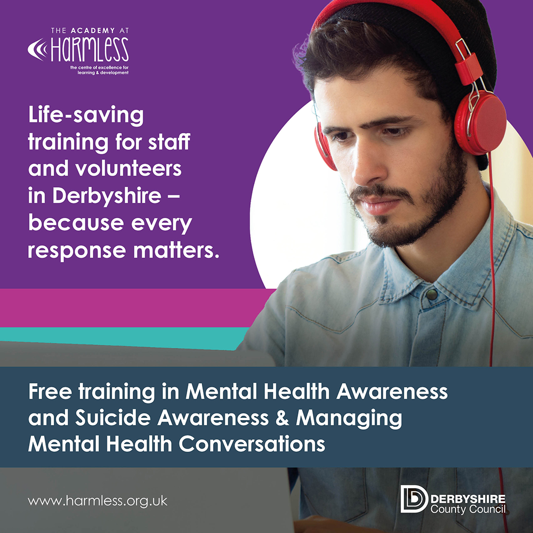 HarmlessUK's tweet photo. Equip your team with life-saving skills! The Academy at Harmless offers fully funded, FREE training for anyone working or volunteering in Derbyshire. Build confidence, knowledge and skills to support someone in distress. Book your place today: https://t.co/02vp4OEpkl https://t.co/fFASOHC7Dk
