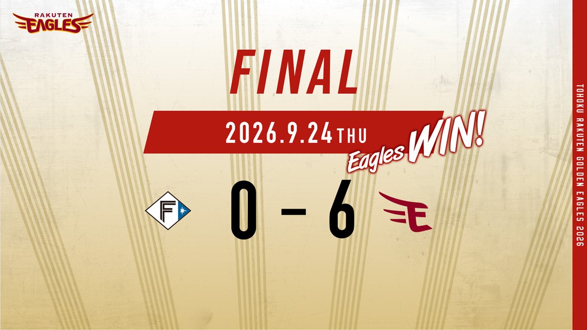 Rakuten__Eagles's tweet photo. 2026.9.24 vs.北海道日本ハム
【試合結果： F 0-6 E】

#RakutenEagles #強鷲革新 https://t.co/cNiV9wrSIL
