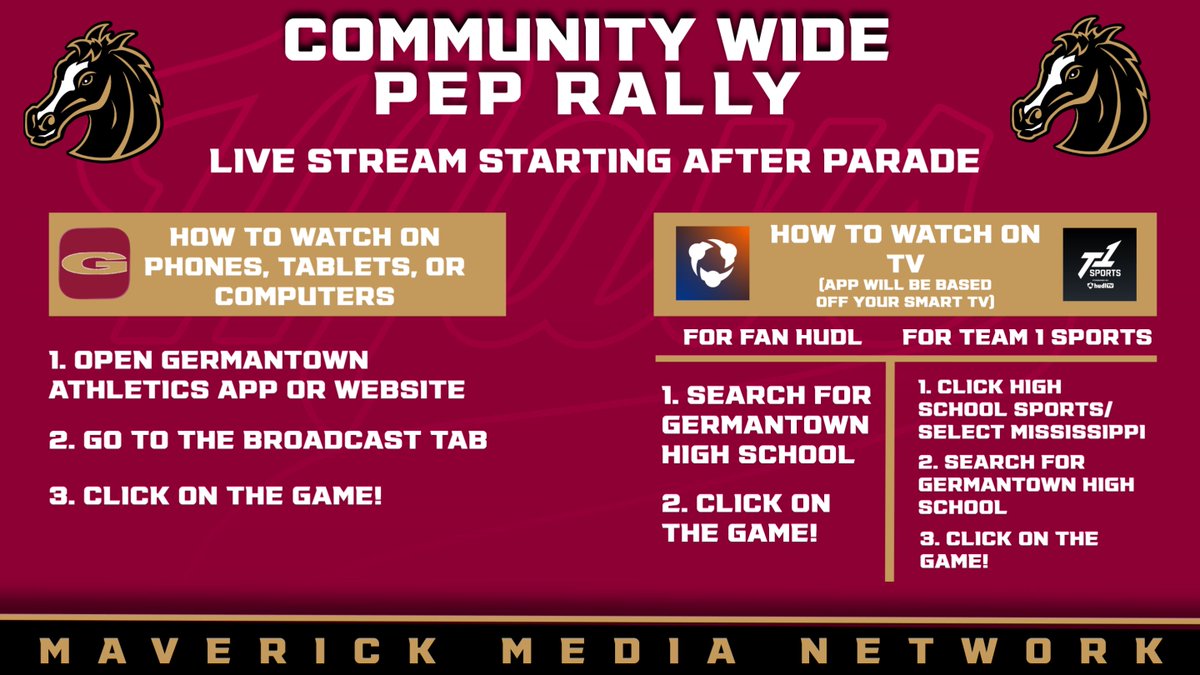 MavMediaNetwork's tweet photo. Maverick Media Network will be live-streaming the community wide pep rally after the parade tonight. @ghsmavericks #gomavs https://t.co/VOPmeF87ZX